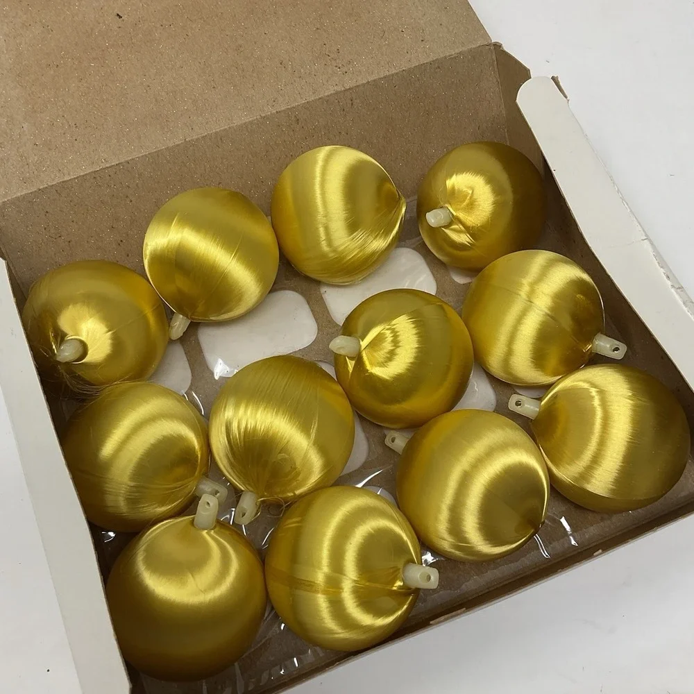 VTG‎ Essex Franke Gold Satin Unbreakable Christmas Ornaments 3 Boxes 12 Each USA